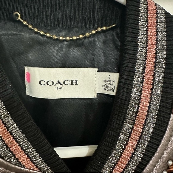 Rare Coach Shrunken Leather Varsity Jacket In Metallic Brown size 2 - Picture 4 of 11
